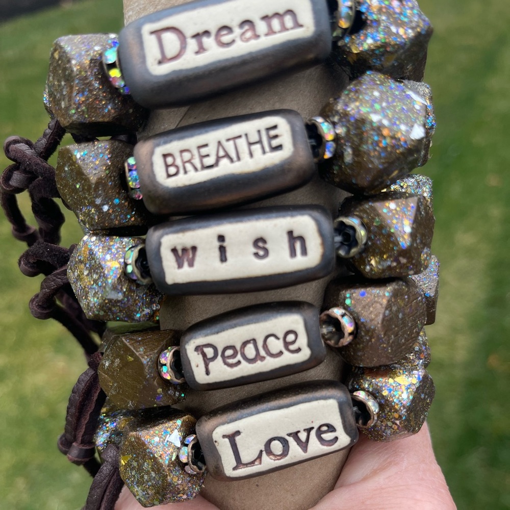 Gorgeous handmade and handpainted wooden, ceramic, leather crystal bracelets